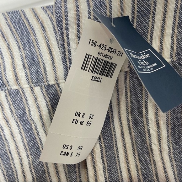 NWT Abercrombie Size Small Ultra High Rise Linen Stripe Pants Blue White - Picture 4 of 6